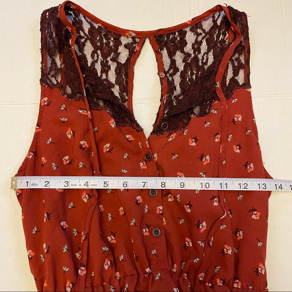 Fall Floral Open Back Halter Top Lace Button-Up Dress - Picture 8 of 10